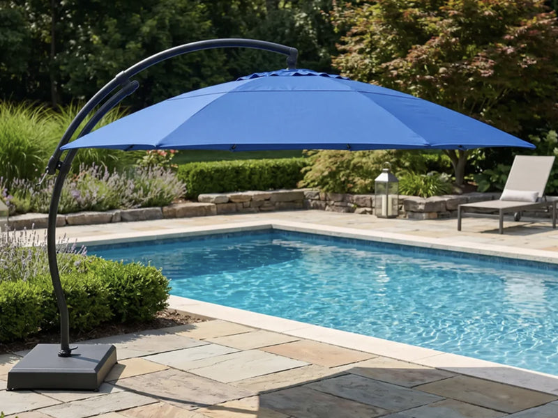 beatselling cantilever patio umbrella Belmont Garden guided by our clear step Pellebant 11-ft Aluminum Navy Slide-tilt
