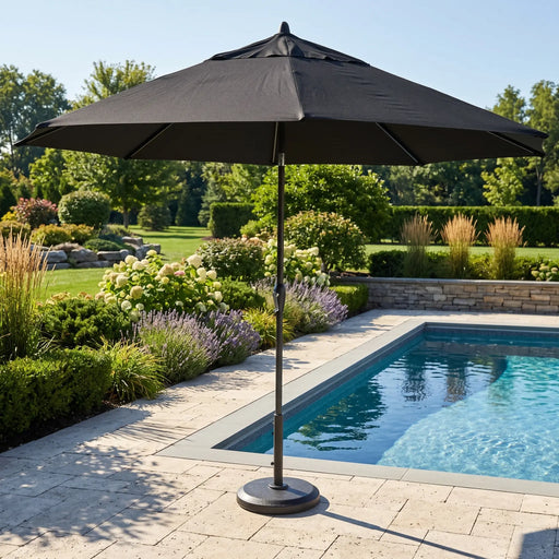black patio umbrellas on sale Best Choice Products 7.5ft Heavy-Duty Round Outdoor Market Table Umbrella w/Steel Pole, Push Button Tilt, Easy Crank Lift lasting performance and vibrant color retention Personalized Black 9 ft x