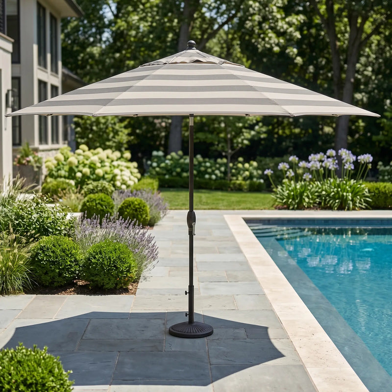 11' Designer Umbrella - New Block Smoke Stripe - The Great Escape