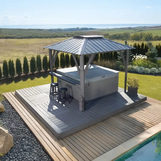 Napa Louvered Gazebo W/ Side Bar & 2 Barstools - The Great Escape