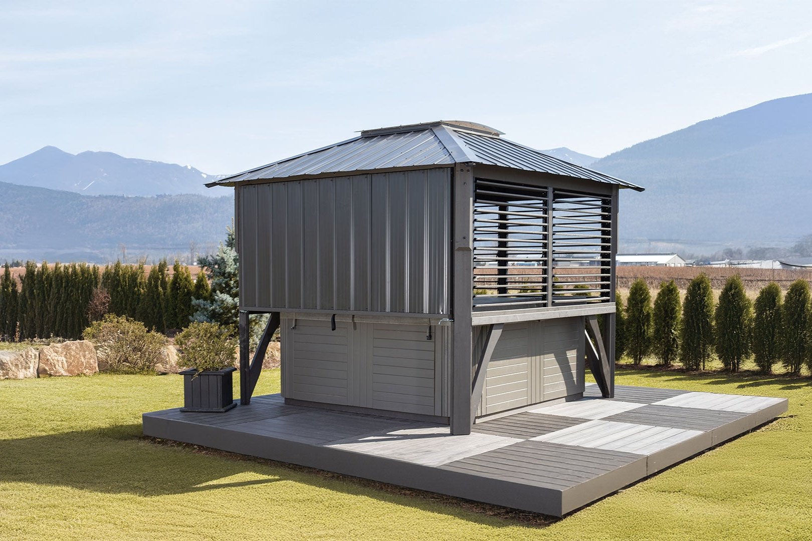 9'x9' Napa Cabana Louvered Gazebo W/ Side Bar & 2 Barstools — The