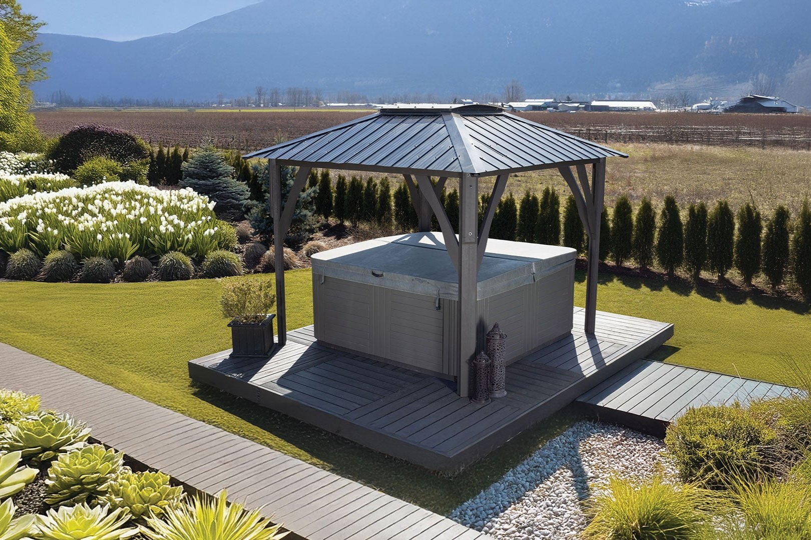 9'x9' Napa Cabana Louvered Gazebo W/ Side Bar & 2 Barstools — The