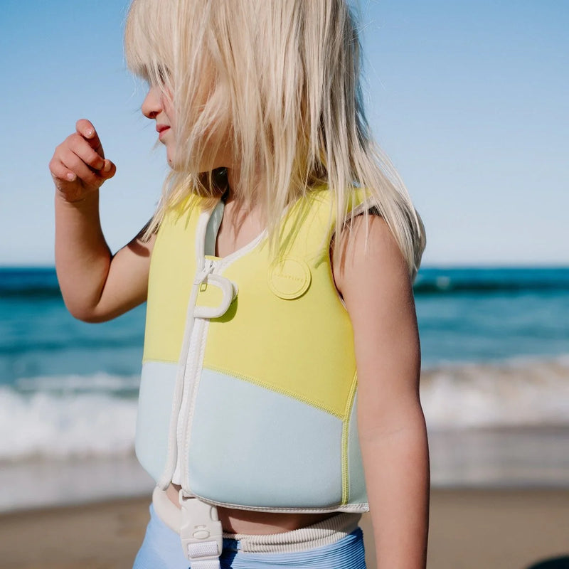 Kids Swim Vest - Salty The Shark Neon Yellow (Size 2-3) - The Great Escape