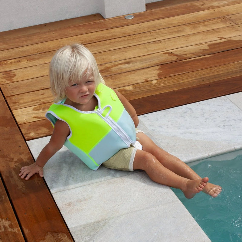 Kids Swim Vest - Salty The Shark Neon Yellow (Size 2-3) - The Great Escape