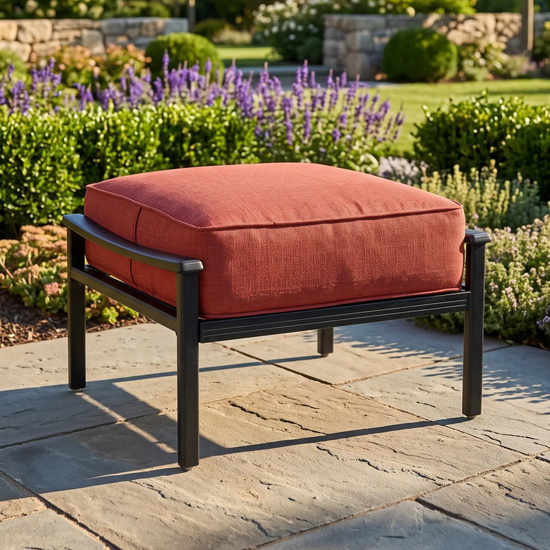 Stratford Black Cushioned Ottoman Canvas Henna - The Great Escape