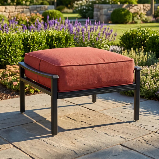 Stratford Black Cushioned Ottoman Canvas Henna - The Great Escape