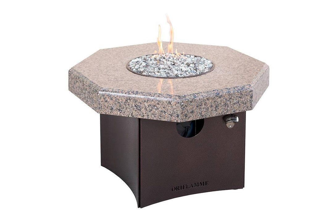 32" Tropical Brown Granite Mini Octagon Fire Table W/ Lid - The Great Escape