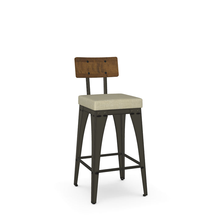 Upright Counter Stool - Material Seat / Wood Back