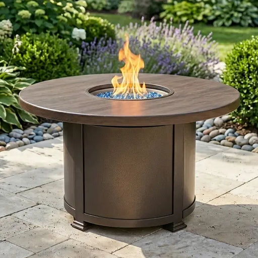 42" Scoria Erie Etch Fire Table W/ Lid - The Great Escape