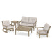 Vineyard 5 Piece Loveseat Deep Seating Chat Set in Vintage Sahara and Dune Burlap