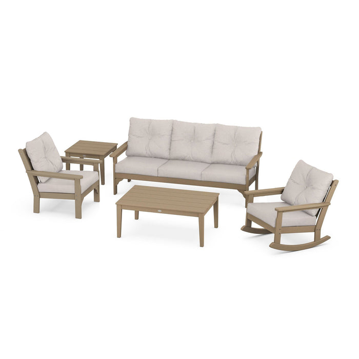 Vineyard 5 Piece Sofa Deep Seating Chat Set in Vintage Sahara