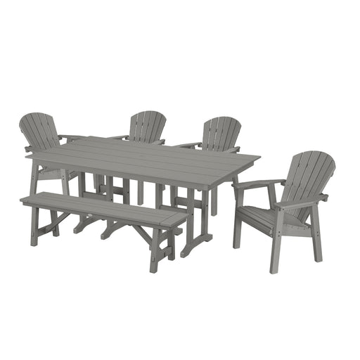 Picture of Seashell 6 Piece Farmhouse Dining Set W/ Bench in Slate Grey