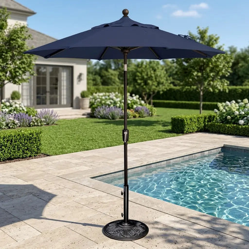 7.5 ft patio umbrellas Venice 7.5' Square Crank Umbrella White/Black catching patio umbrella 7.5' Square Zimmerman Market Umbrella