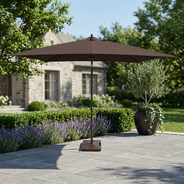 10 x 8 patio umbrella 10' 8' Round Market Umbrella, with Crank Handle and T Forward Furniture Natural Teak and Weathered Teak Tempo 8 ft. x 10