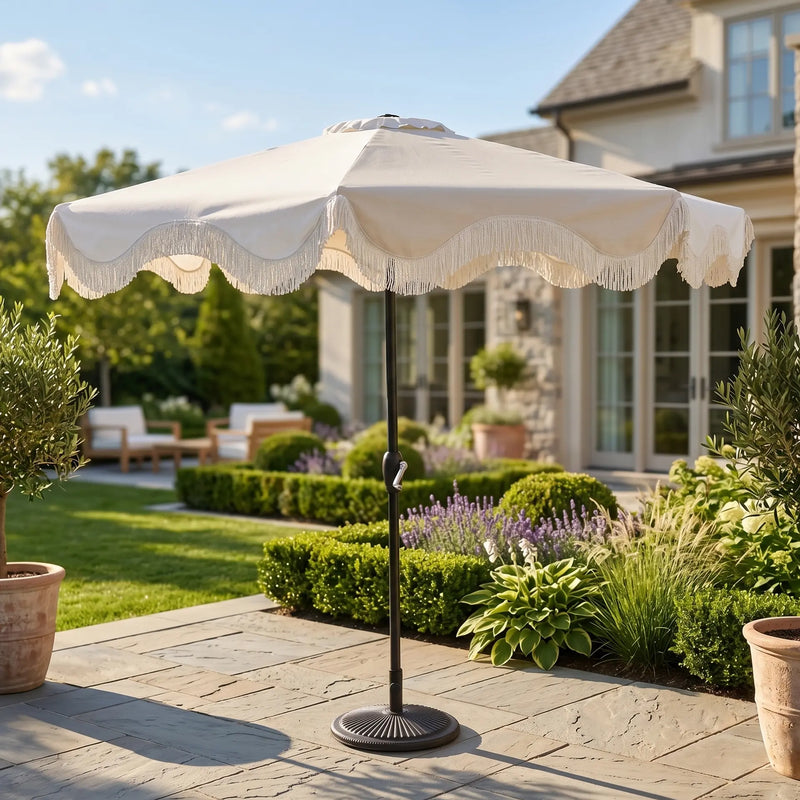 9' Classic Umbrella - Oat/White Stripe - The Great Escape