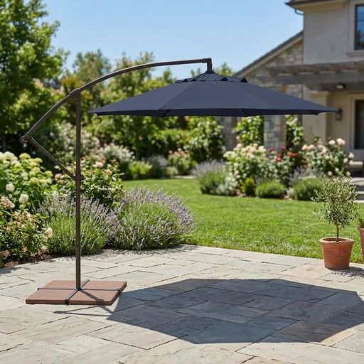 9' offset patio umbrella OLILAWN x 12' Cantilever with Base Included, Large Outdoor Rectangular Umbrella with 360-degree Rotation & Infinite Tilt Adjustment, Slate-ol-ht040 comfortable environment for you and your family 9 Ft. Octagon Auto Tilt