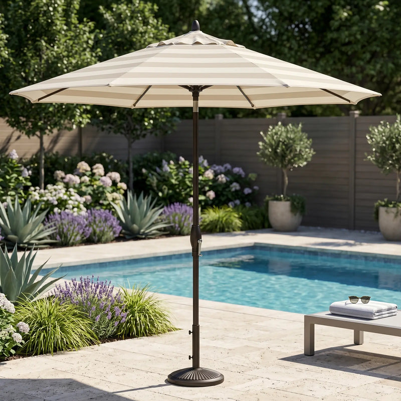 9' Designer Umbrella - New Block Smoke Stripe - The Great Escape
