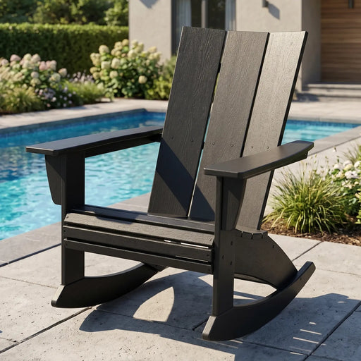 Modern Curveback Adirondack Rocker Chair in Black