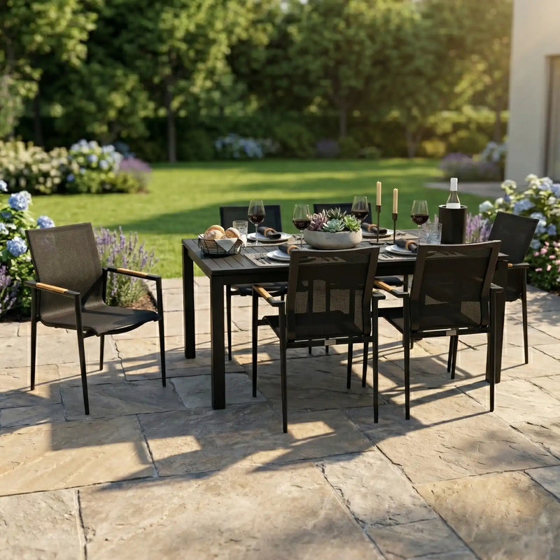 Capri 7 Piece Black Sling Dining Group - The Great Escape