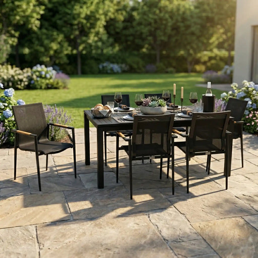Capri 7 Piece Black Sling Dining Group - The Great Escape