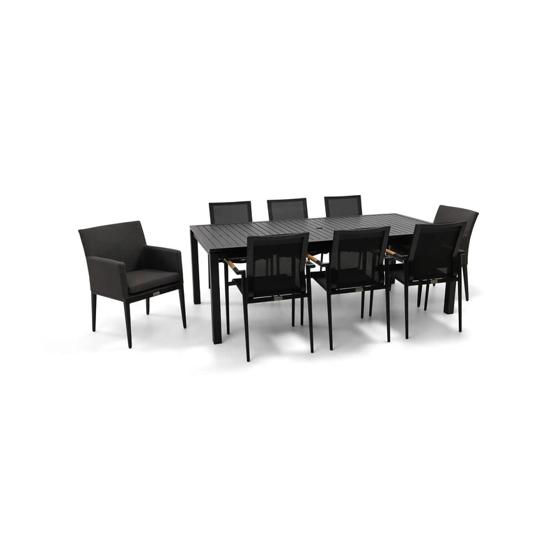 Capri 9 Piece Black Sling Dining Group - The Great Escape