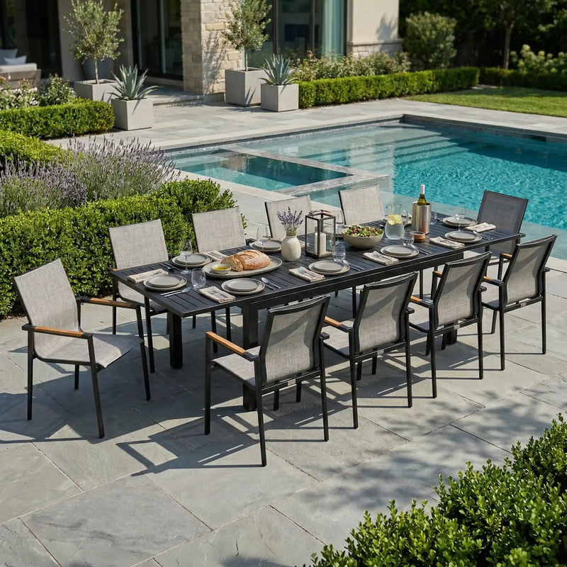 Capri 11 Piece Grey Sling Dining Group - The Great Escape