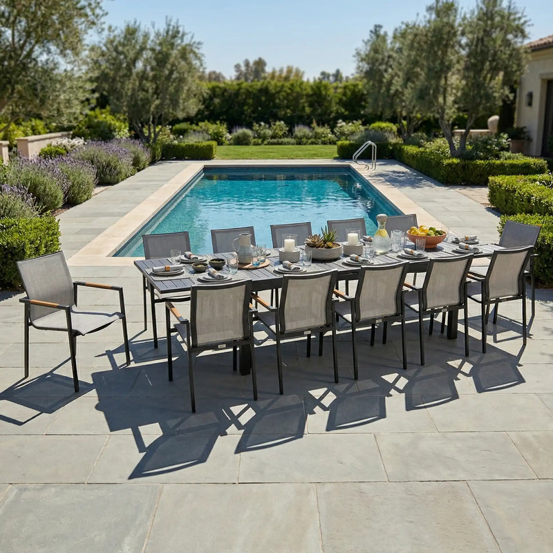 Capri 13 Piece Grey Sling Dining Group - The Great Escape