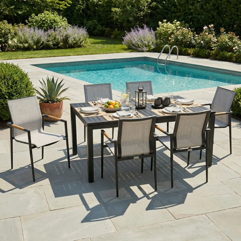 Capri 7 Piece Grey Sling Dining Group - The Great Escape