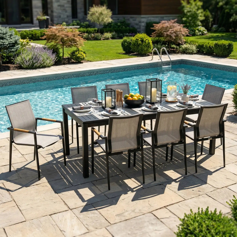 Capri 9 Piece Grey Sling Dining Group - The Great Escape