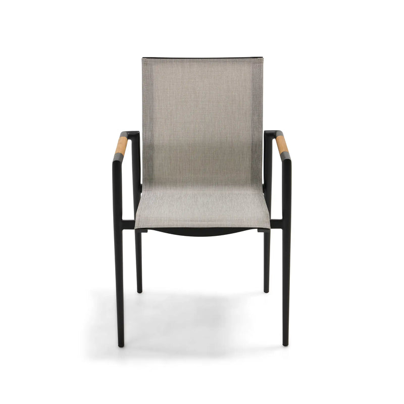 Capri Grey Sling Stacking Tea Accent Arm Chair - The Great Escape