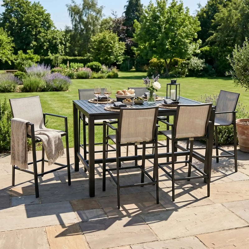 Mila 7 Piece Grey Sling Bar Height Group - The Great Escape