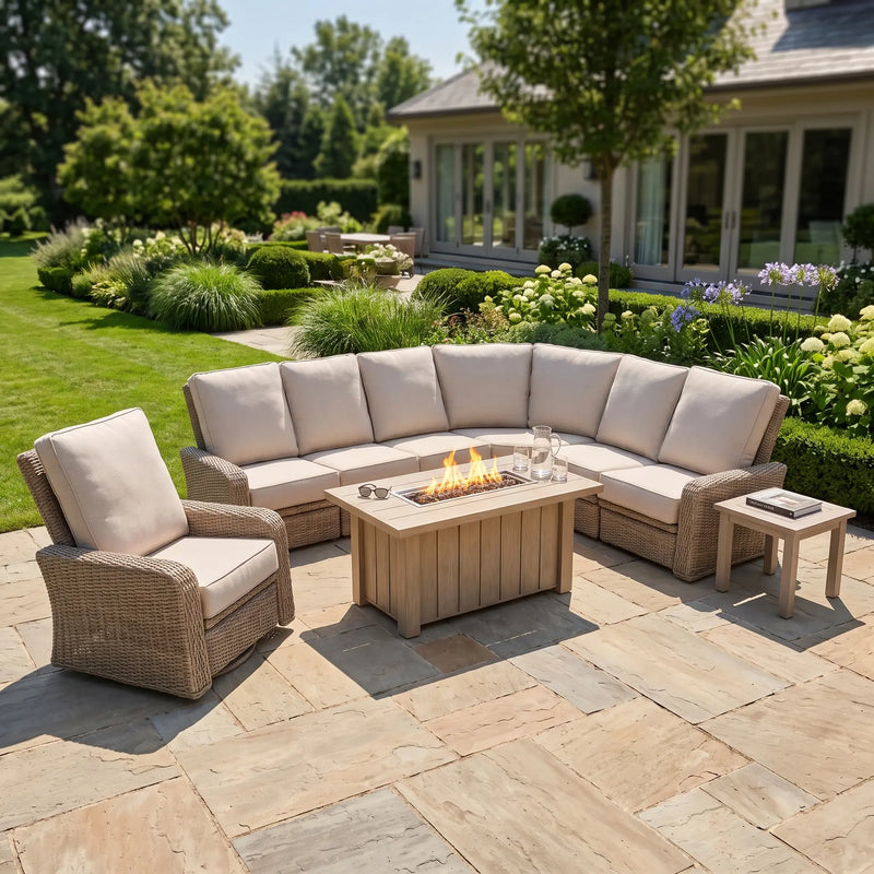 Naples 9 Piece Reclining Firepit Sectional Group - The Great Escape