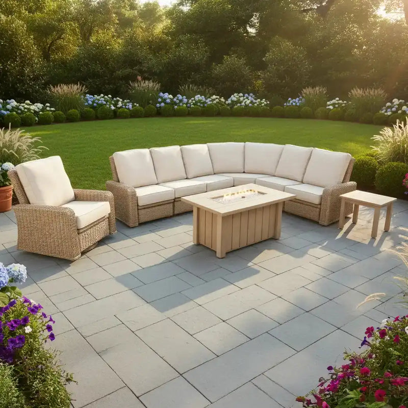 Naples 9 Piece Reclining Firepit Sectional Group - The Great Escape