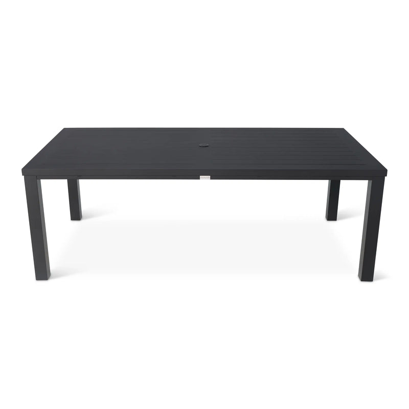 42" x 84" Rectangle Aluminum Slat Black Post Leg Dining Table - The Great Escape
