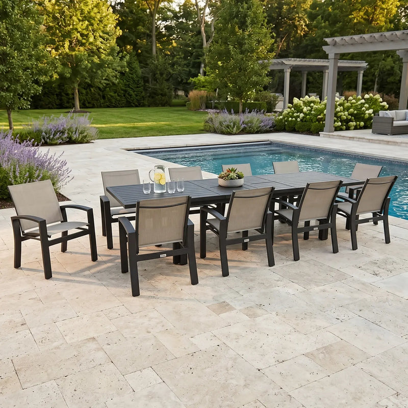 Prescott 11 Piece Black Extension Dining Table Group - The Great Escape