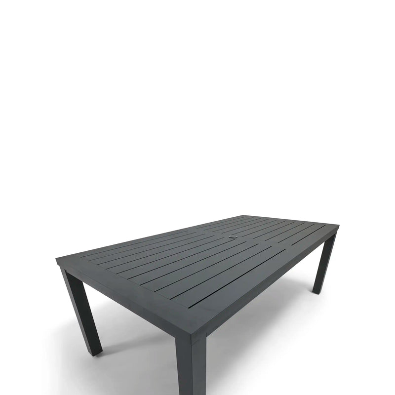 Prescott 42x84 Inch Rectangle Aluminum Slat Black Post Leg Dining Table - The Great Escape