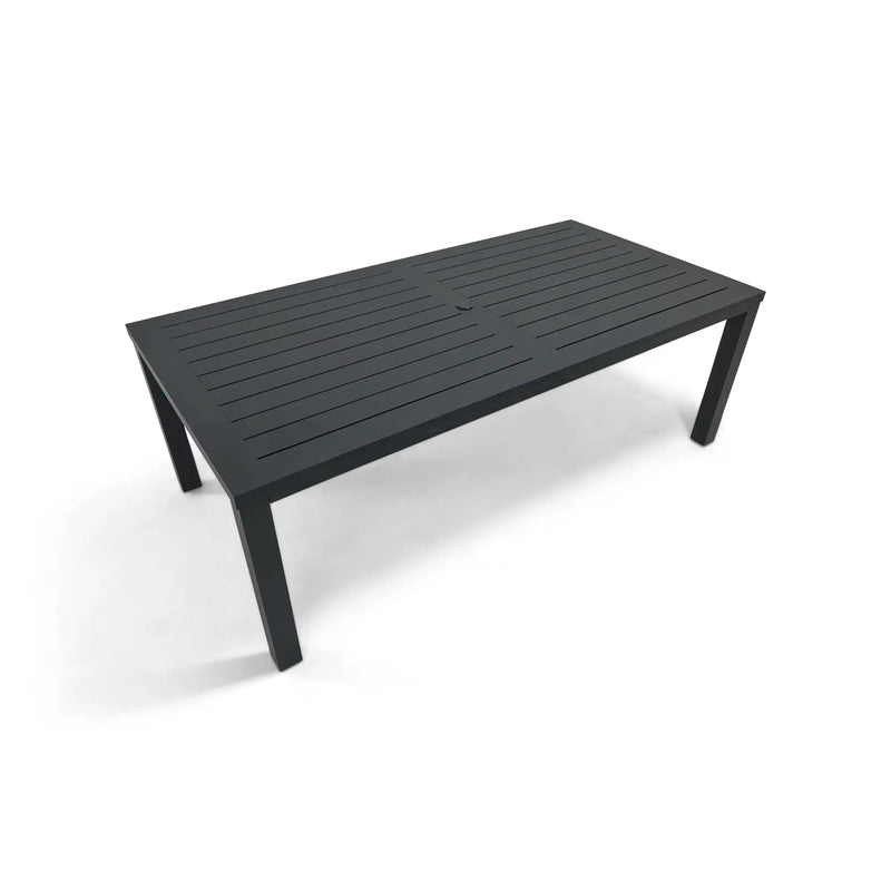 Prescott 42x84 Inch Rectangle Aluminum Slat Black Post Leg Dining Table - The Great Escape