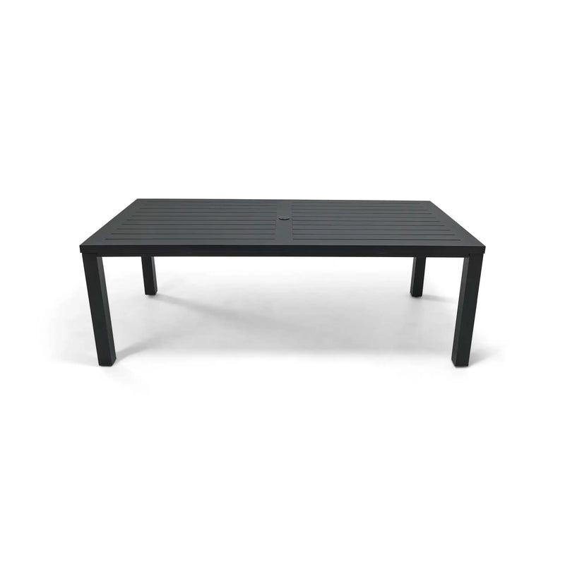 Prescott 42x84 Inch Rectangle Aluminum Slat Black Post Leg Dining Table - The Great Escape