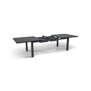 44x90-128 Inch Extension Rectangle Aluminum Slat Black Post Leg Dining Table - The Great Escape
