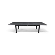 44x90-128 Inch Extension Rectangle Aluminum Slat Black Post Leg Dining Table - The Great Escape