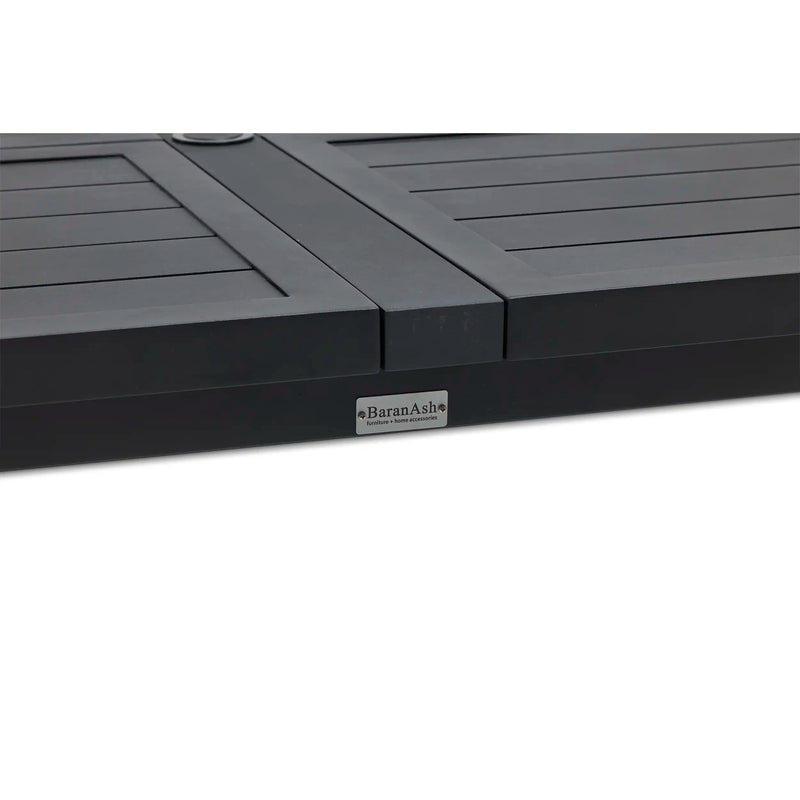 44x90-128 Inch Extension Rectangle Aluminum Slat Black Post Leg Dining Table - The Great Escape