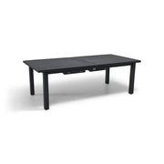 44x90-128 Inch Extension Rectangle Aluminum Slat Black Post Leg Dining Table - The Great Escape