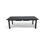 44x90-128 Inch Extension Rectangle Aluminum Slat Black Post Leg Dining Table - The Great Escape