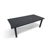 44x90-128 Inch Extension Rectangle Aluminum Slat Black Post Leg Dining Table - The Great Escape