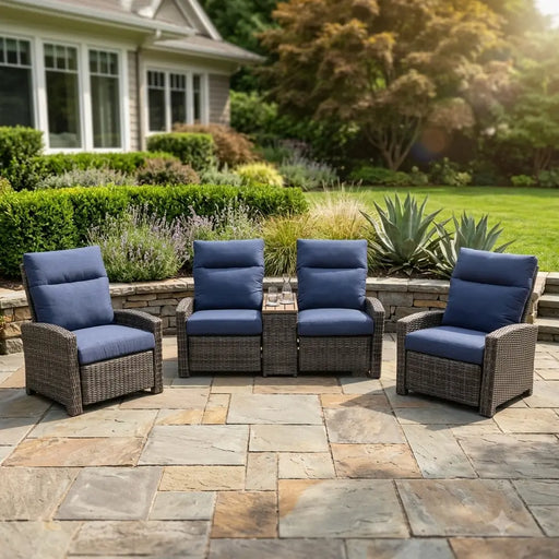 Ellis Reclining 3 Piece Loveseat Group Indigo Acrylic - The Great Escape