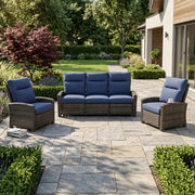 Ellis Reclining 3 Piece Sofa Group Indigo Acrylic - The Great Escape