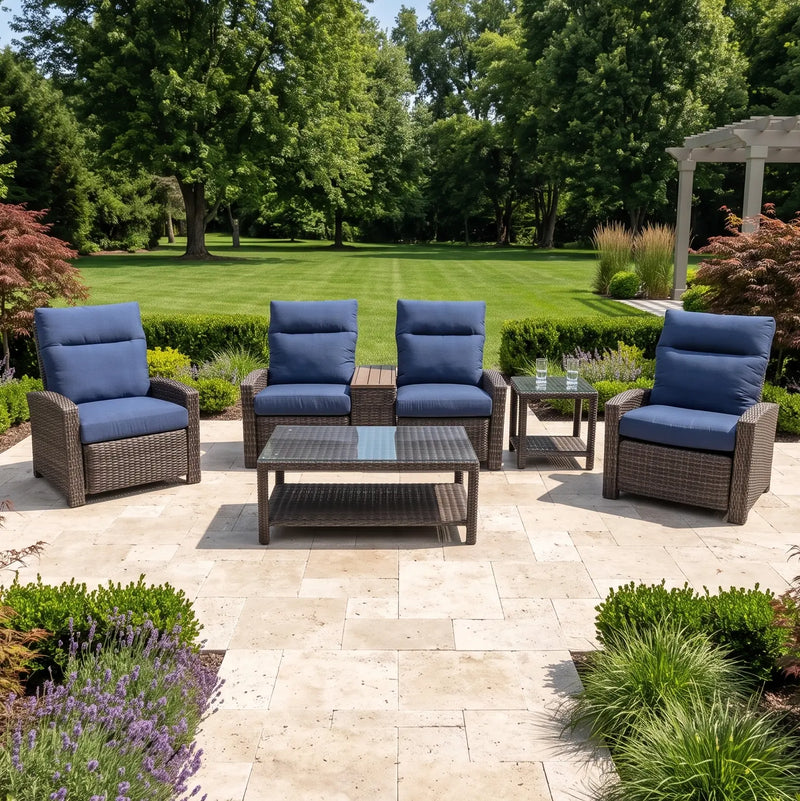 Ellis Reclining 5 Piece Loveseat Chat Group Indigo Acrylic - The Great Escape