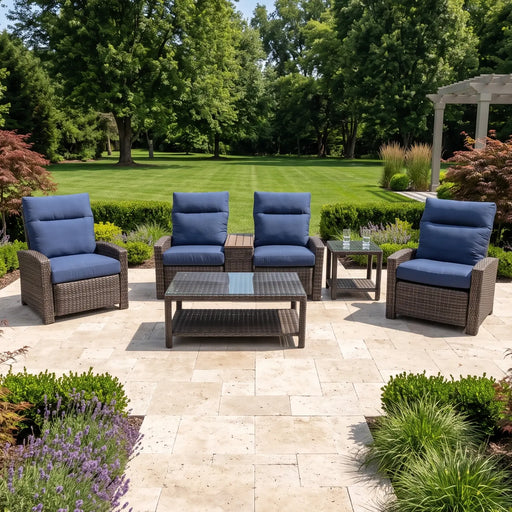 Ellis Reclining 5 Piece Loveseat Chat Group Indigo Acrylic - The Great Escape