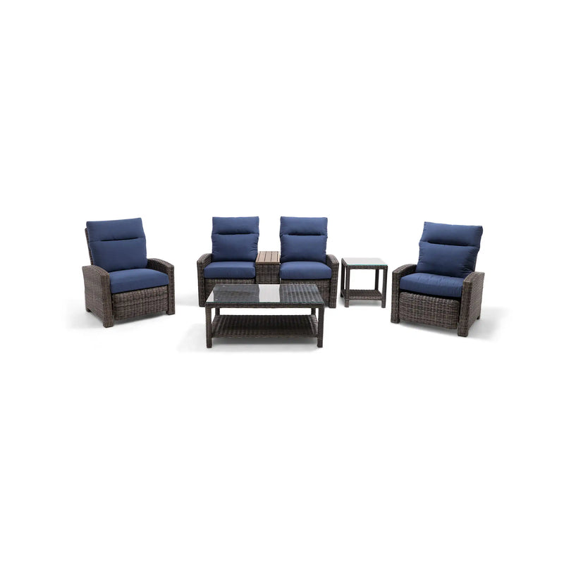 Ellis Reclining 5 Piece Loveseat Chat Group Indigo Acrylic - The Great Escape