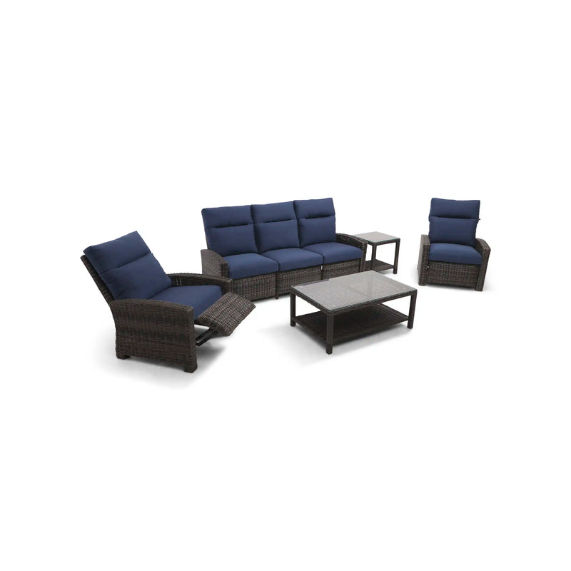 Ellis Reclining 5 Piece Sofa Chat Group Indigo Acrylic - The Great Escape